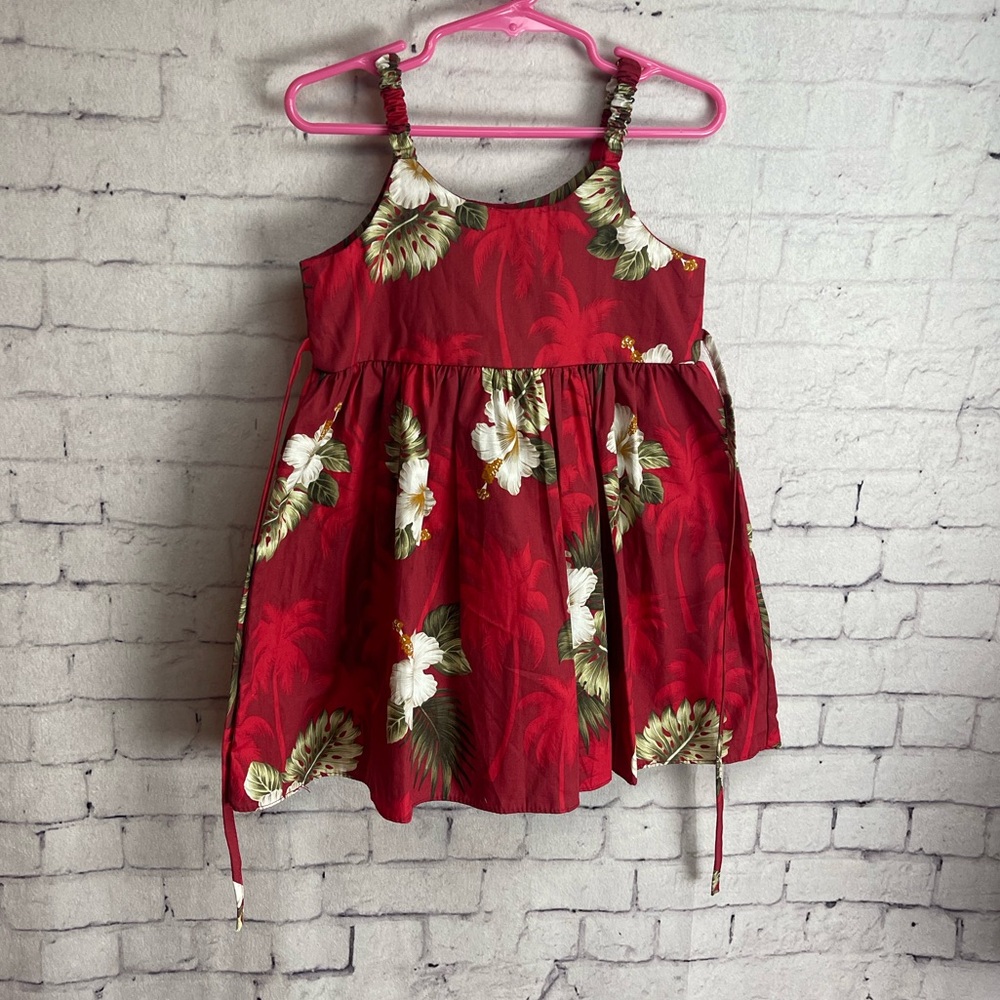 Pacific Legend toddler Hawaiian print dress new red with hibiscus print size 3-4